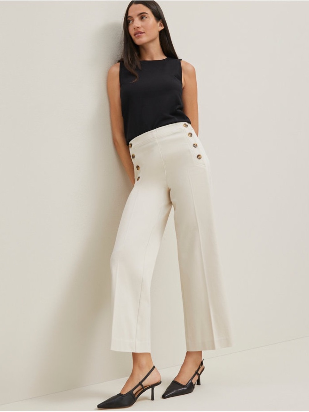 Ann Taylor Loft The Sailor Grace Straight Wide-Leg Crop Pants Cream Sz 8 Spring